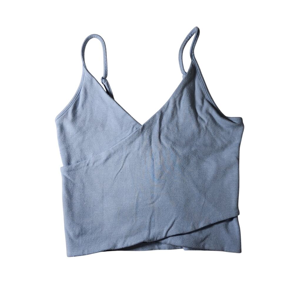 Aerie Light Blue Cotton Modal Blend Criss Cross Wrap Front Crop Bra Tank Small